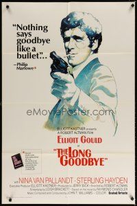 7d138 LONG GOODBYE int'l 1sh '73 artwork of Elliott Gould as Philip Marlowe with gun by Vic Fair!