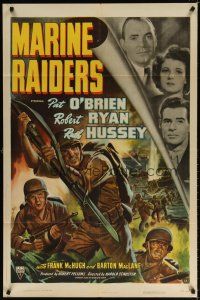 7d203 MARINE RAIDERS style A 1sh '44 artwork of Pat O'Brien & Robert Ryan with rifles & bayonets!