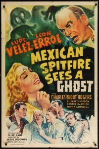 7d205 MEXICAN SPITFIRE SEES A GHOST style A 1sh '42 Lupe Velez & Leon Errol in a haunted house!