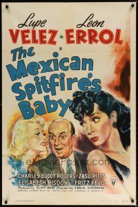7d206 MEXICAN SPITFIRE'S BABY style A 1sh '41 Lupe Velez & Errol adopt 20 year-old Elisabeth Risdon
