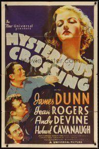 7d143 MYSTERIOUS CROSSING 1sh '36 Jean Rogers, James Dunne, Andy Devine, mystery thriller!