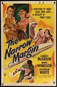 7d208 NARROW MARGIN style A 1sh '52 Richard Fleischer classic film noir, Charles McGraw!