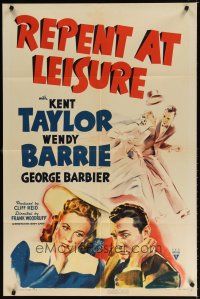 7d215 REPENT AT LEISURE style A 1sh '41 great art of newlyweds Wendy Barrie & Kent Taylor!