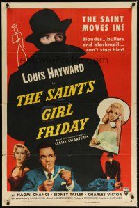 7d221 SAINT'S GIRL FRIDAY 1sh '54 blondes and bullets can't stop Louis Hayward!
