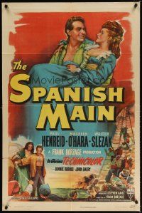7d228 SPANISH MAIN style A 1sh '45 Maureen O'Hara, Paul Henreid, Walter Slezak, first color RKO!