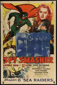 7d149 SPY SMASHER chapter 8 1sh '42 great artwork of the Whiz Comics super hero in costume!