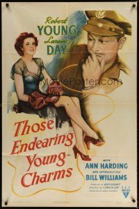 7d232 THOSE ENDEARING YOUNG CHARMS style A 1sh '45 art of Robert Young looking at sexy Laraine Day!