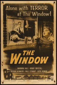 7d246 WINDOW style A 1sh R54 Bobby Driscoll is alone with terror at the window, great noir art!