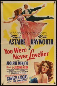7d155 YOU WERE NEVER LOVELIER 1sh '42 most classic image of Fred Astaire & Rita Hayworth dancing!