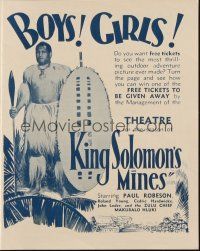 7d058 KING SOLOMON'S MINES Australian herald '37 Paul Robeson top billed, w/ African garb & spear!