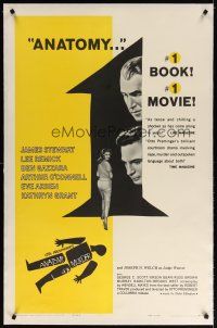 7e190 ANATOMY OF A MURDER linen 1sh '59 Otto Preminger, Saul Bass silhouette art + images of stars!