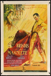 7e023 BRINDIS A MANOLETE linen Argentinean '50 cool Mezzadra art of Spanish matador Manolete!