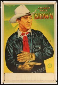 7e025 JOHNNY MACK BROWN linen Argentinean '40s cool artwork portrait of the cowboy star with gun!