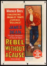 7e060 REBEL WITHOUT A CAUSE linen Aust 1sh '55 Nicholas Ray, drama of juvenile violence, James Dean!