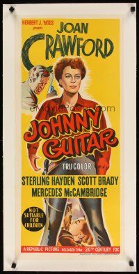7e073 JOHNNY GUITAR linen Aust daybill '54 stone litho of Joan Crawford, Nicholas Ray classic!