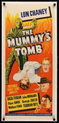 7e074 MUMMY'S TOMB linen Aust daybill '42 Lon Chaney Jr, great different monster stone ltho!