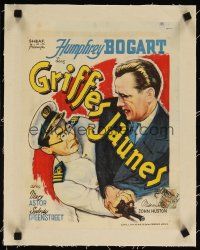 7e089 ACROSS THE PACIFIC linen 11x14 Belgian R1940s art of Humphrey Bogart fighting w/Japanese officer!