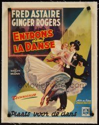7e099 BARKLEYS OF BROADWAY linen Belgian '49 art of Fred Astaire & Ginger Rogers dancing in NY!