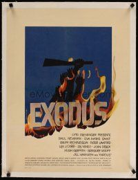 7e111 EXODUS linen Belgian '61 Otto Preminger, great art of arms reaching for rifle by Saul Bass!