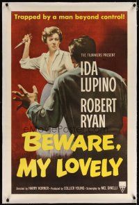 7e193 BEWARE MY LOVELY linen 1sh '52 flm noir, Ida Lupino trapped by a man beyond control!