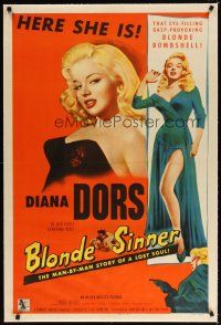 7e199 BLONDE SINNER linen 1sh '56 sexiest eye-filling gasp-provoking blonde bombshell Diana Dors!