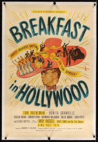 7e202 BREAKFAST IN HOLLYWOOD linen 1sh '46 Spike Jones and His City Slickers, Nat King Cole Trio!
