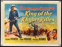 7e016 KING OF THE KHYBER RIFLES linen British quad '54 great different colorful art of Tyrone Power