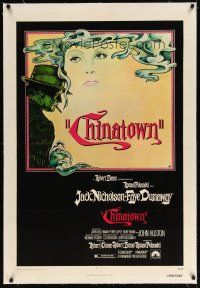 7e215 CHINATOWN linen 1sh '74 art of Jack Nicholson & Faye Dunaway by Jim Pearsall, Roman Polanski