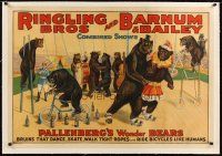 7e170 RINGLING BROS & BARNUM & BAILEY COMBINED SHOWS linen circus poster'20s Pallenberg Wonder Bears