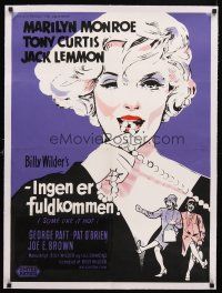 7e002 SOME LIKE IT HOT linen Danish R60s different art of sexy Marilyn Monroe w/pearls in her mouth!
