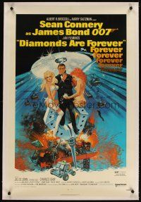 7e223 DIAMONDS ARE FOREVER linen 1sh '71 art of Sean Connery as James Bond 007 by Robert McGinnis!