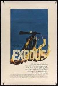 7e226 EXODUS linen 1sh '61 Otto Preminger, great artwork of arms reaching for rifle by Saul Bass!