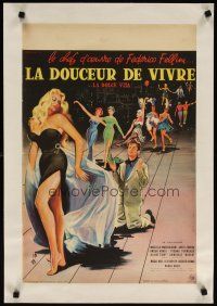 7e019 LA DOLCE VITA linen French 15x21 '61 Federico Fellini, Mastroianni, sexy Ekberg by Yves Thos.!