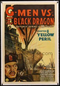 7e236 G-MEN VS. THE BLACK DRAGON linen chapter 1 1sh '43 cool Republic serial art, Yellow Peril!