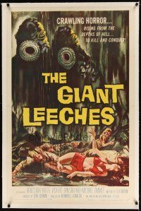 7e234 GIANT LEECHES linen 1sh '59 rising from the depths of Hell to kill and conquer, great art!