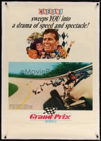7e240 GRAND PRIX linen style B 1sh '67 Formula 1 racing, James Garner, Terpning art, Cinerama!