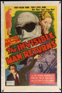 7e251 INVISIBLE MAN RETURNS linen 1sh R48 Vincent Price, Hardwicke, H.G. Wells, cool sci-fi images!