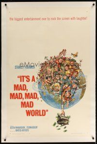 7e252 IT'S A MAD, MAD, MAD, MAD WORLD linen 1sh '64 great art of entire cast by Jack Davis!