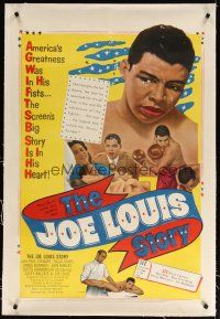 7e254 JOE LOUIS STORY linen 1sh '53 art of the heavyweight champion boxer knocking out opponent!