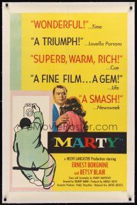 7e264 MARTY linen 1sh '55 directed by Delbert Mann, Ernest Borgnine, written by Paddy Chayefsky!