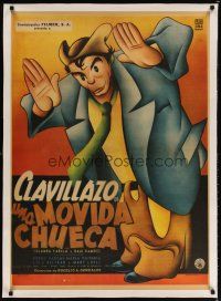 7e006 UNA MOVIDA CHUECA linen Mexican poster '56 Clavillazo tests a drug that shows him the future!