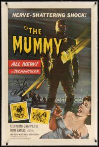 7e270 MUMMY linen 1sh '59 Terence Fisher Hammer horror, art of Christopher Lee as the monster!
