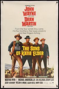 7e298 SONS OF KATIE ELDER linen 1sh '65 Martha Hyer, line up of John Wayne, Dean Martin & more!