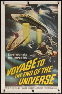 7e324 VOYAGE TO THE END OF THE UNIVERSE linen 1sh '64 AIP, Ikarie XB 1, cool outer space sci-fi art!