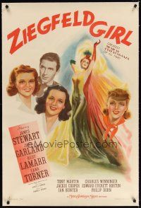 7e328 ZIEGFELD GIRL linen style C 1sh '41 James Stewart, Judy Garland, Hedy Lamarr, Lana Turner!