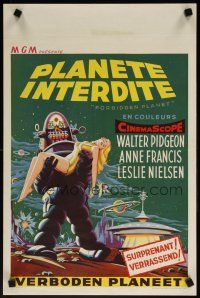7f425 FORBIDDEN PLANET Belgian '56 great artwork of Robby the Robot carrying Anne Francis!