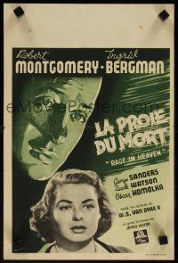 7f408 RAGE IN HEAVEN map back Belgian 11x16 '40s art of pretty Ingrid Bergman, Robert Montgomery!