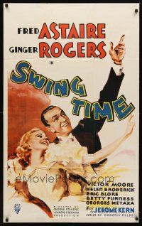 7f161 SWING TIME Canadian 1sh R40s wonderful art of Fred Astaire & pretty Ginger Rogers!