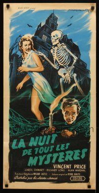 7f205 HOUSE ON HAUNTED HILL French 15x31 '59 classic Vincent Price, art of skeleton chasing girl!