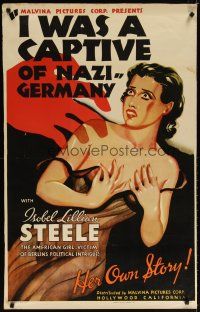 7f031 I WAS A CAPTIVE OF NAZI GERMANY 1sh '36 incredible lurid pulp-like art, based on true story!